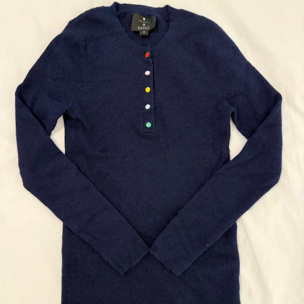 Lisa Perry Navy Sweater with Colorful Buttons